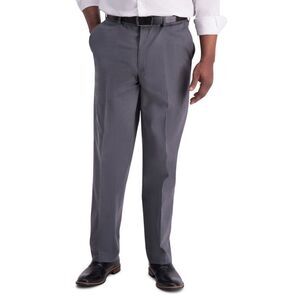 Men’s Haggar Iron Free Premium Khaki Gray Comfort Waistband Classic Dress Pants
